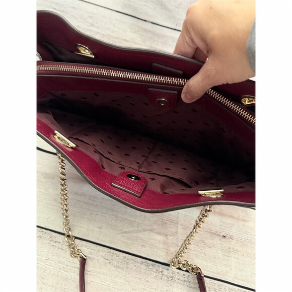 Kate Spade New York Jordyn Tote Burgundy Chain Handle Bag Pretty boujee career - Picture 11 of 16